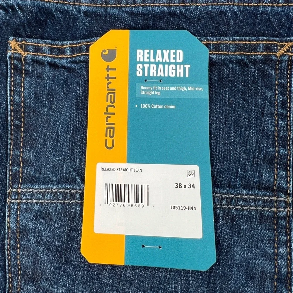 Carhartt Mens Relaxed Straight Fit Dark Wash‎ Denim Jeans 38x34 BD5119-M New